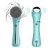 Aqua blue electric facial cleansing brush and massager with water splashes shown