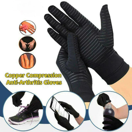 Black copper Copper Compression Gloves Pain anti-arthritis gloves for joint pain relief, shown in use for daily tasks.