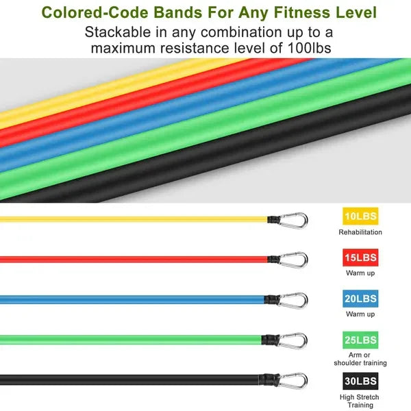 11-Pcs Resistance Bands Set Fitness & Workout Tubes