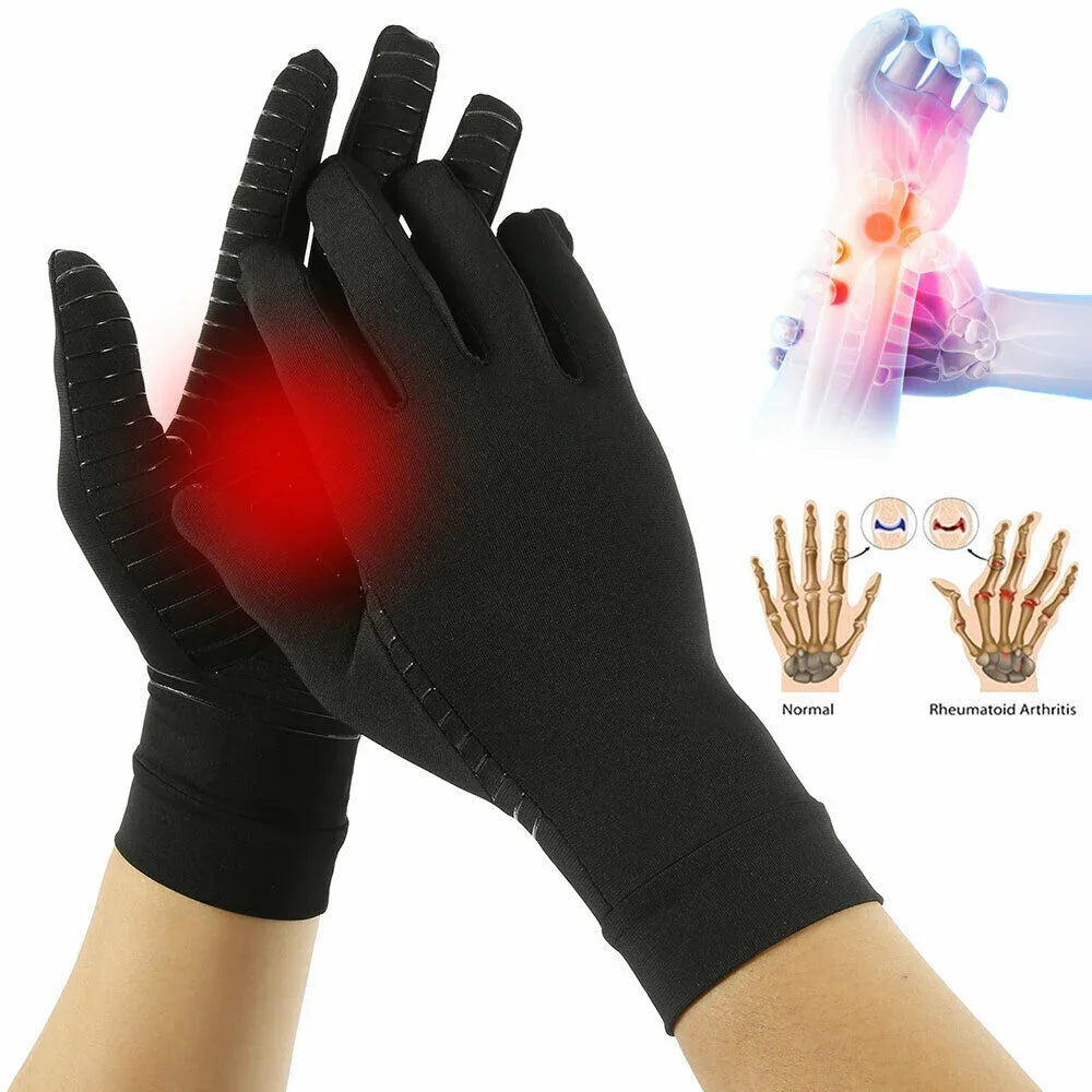 Black Copper Compression Gloves Pain for arthritis pain relief, hand joints diagram, wrist pain illustration