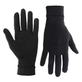 Pair of black thermal Copper Compression Gloves Pain with grip lines on palm, ideal for winter and outdoor activities