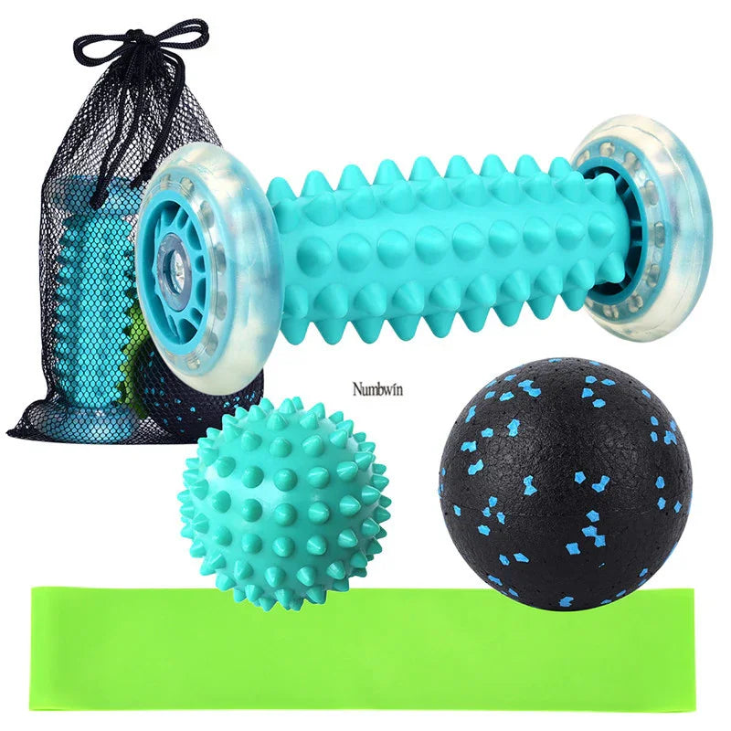 Foot Massage Roller & Fitness Yoga Ball, resistance band, and storage bag for fitness