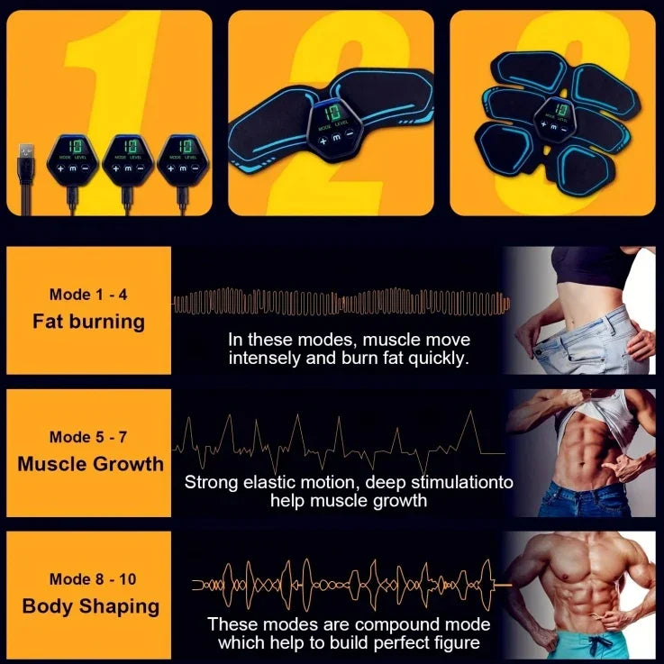 ABS EMS Muscle Stimulator USB Rechargeable with LCD