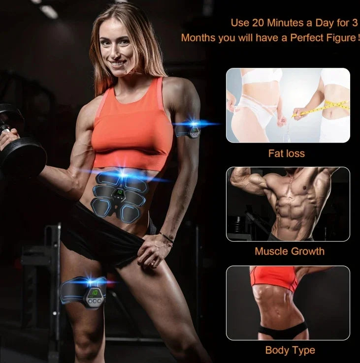 ABS EMS Muscle Stimulator USB Rechargeable with LCD
